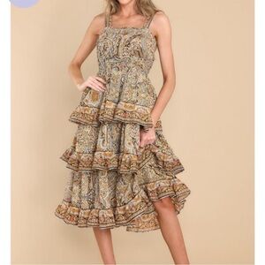 Cleobella Rosalie Kaleidoscope Sleeveleess Tiered Ruffle Midi Dress Paisley Sz M